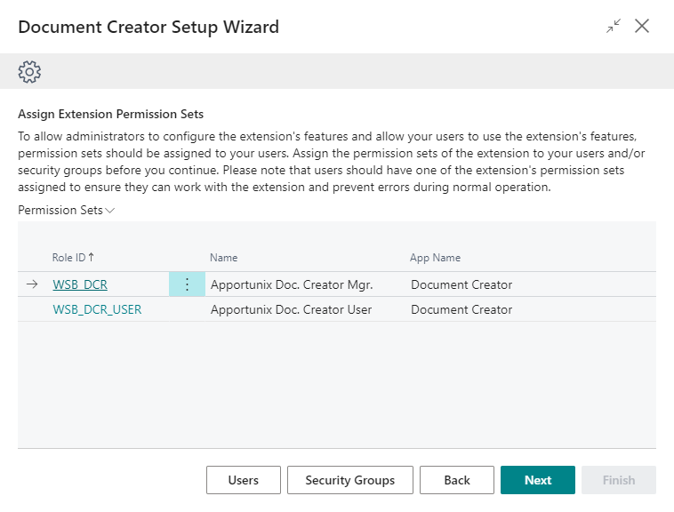 Assign Extension Permission Sets tab in Setup Wizard