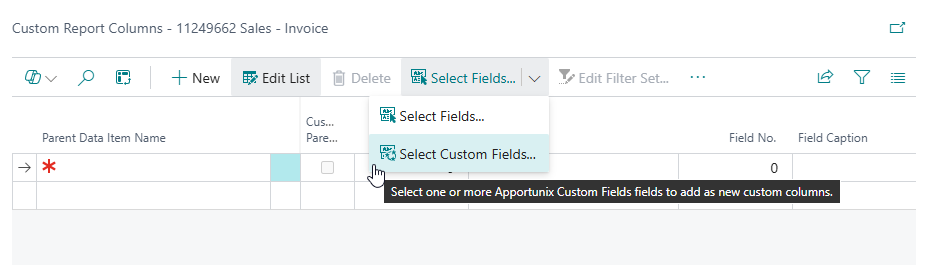 Select Custom Fields Action