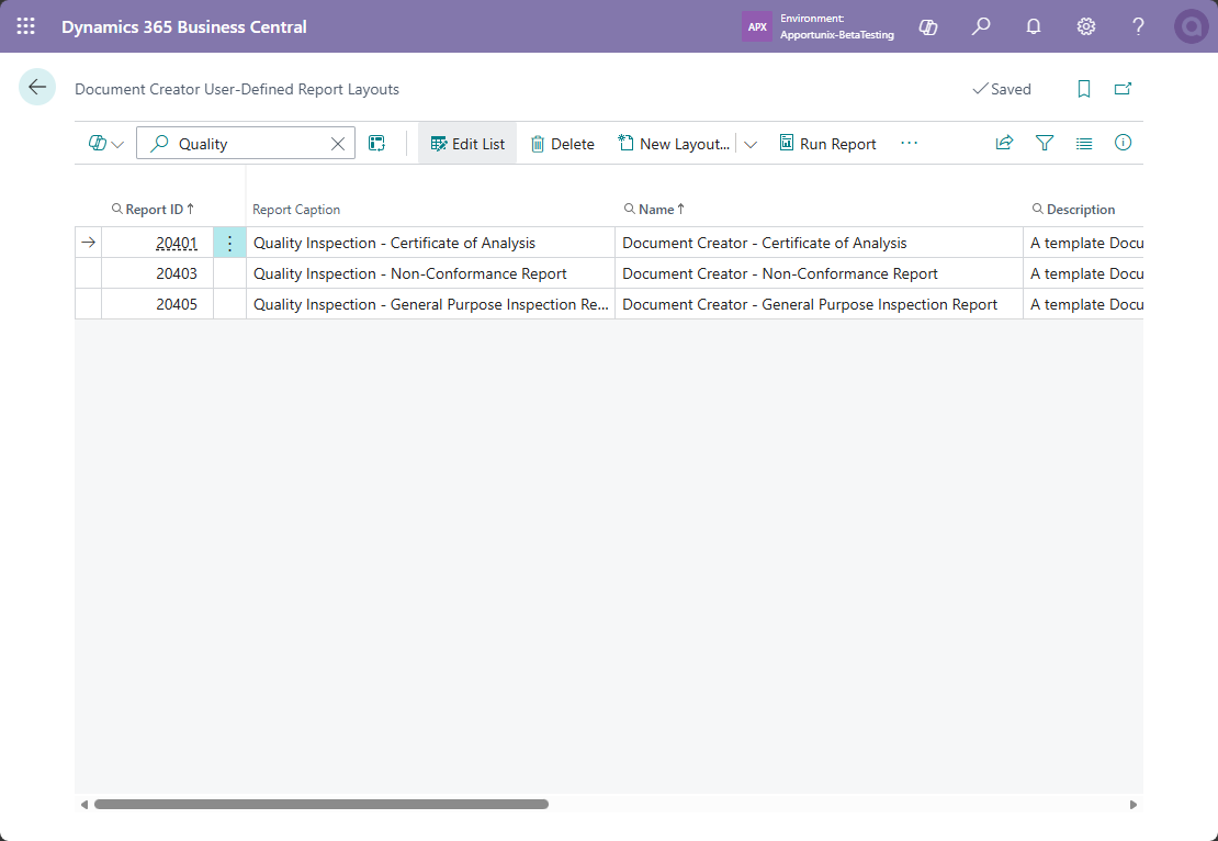 Quality Inspection Template Layouts